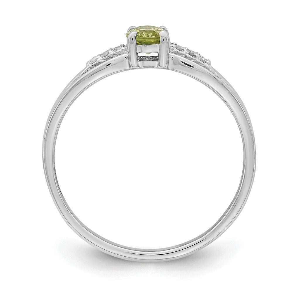 Sterling Silver Rhod-plated Diamond Peridot Ring Size 6