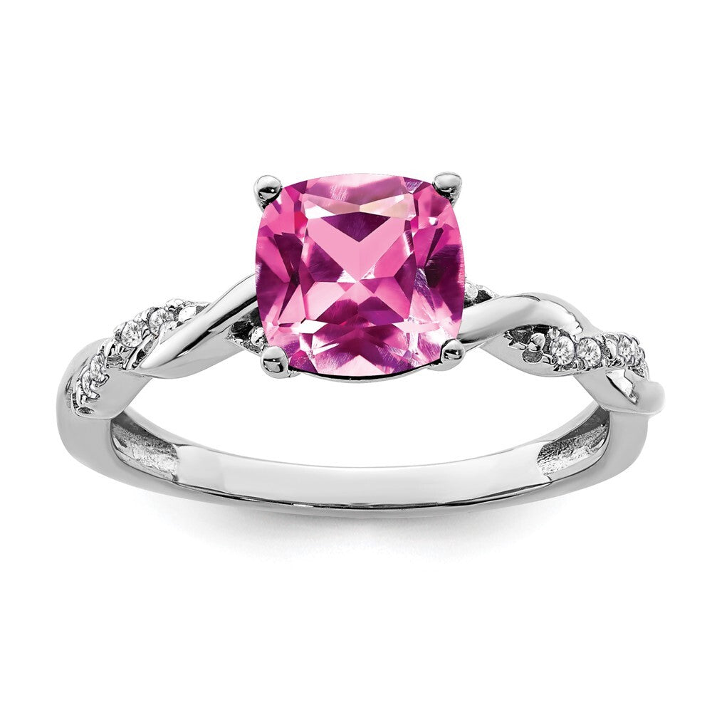 Sterling Silver Rhodium-plated Created Pink Sapphire and Diamond Ring Size 8