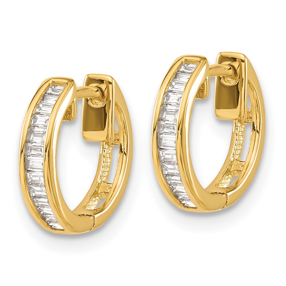 14k Yellow Gold Baguette Diamond Hinged Hoop Earrings