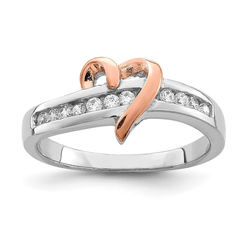 Sterling Silver Rhodium-plated Vermeil Polished Heart Cubic Zirconia Ring Size 6