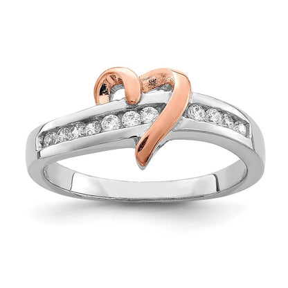 Sterling Silver Rhodium-plated Vermeil Polished Heart Cubic Zirconia Ring Size 6