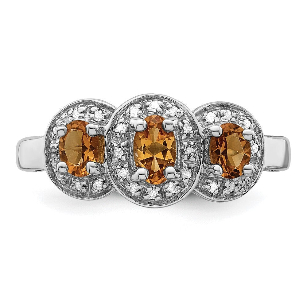 Sterling Silver Rhodium Citrine & Diamond Ring Size 6