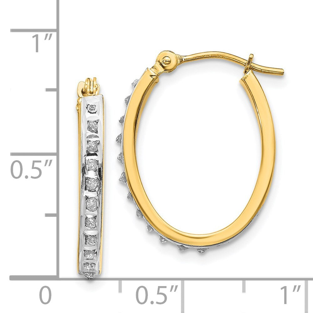 14k Yellow Gold Diamond Fascination Oval Hinged Hoop Earrings Gift for Women