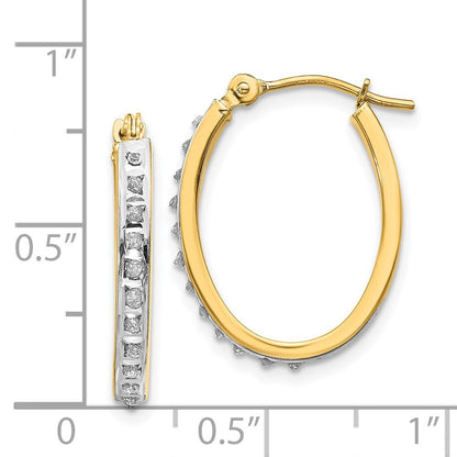 14k Yellow Gold Diamond Fascination Oval Hinged Hoop Earrings Gift for Women