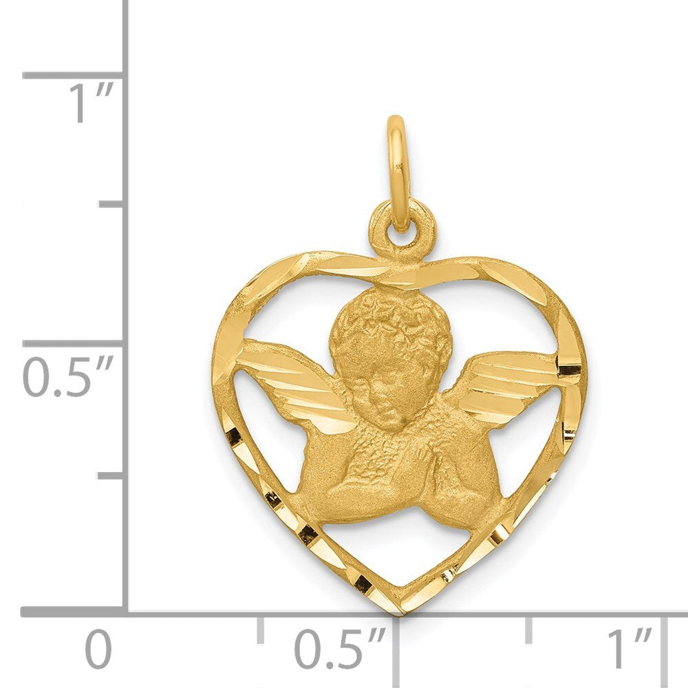 14k Yellow Gold Angel in Heart Charm Pendant for Women
