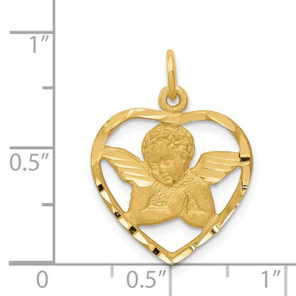 14k Yellow Gold Angel in Heart Charm Pendant for Women