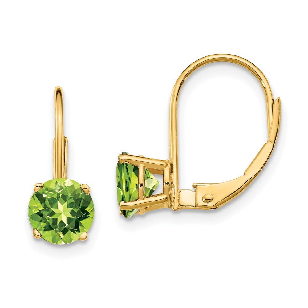 14k Yellow Gold 6mm Peridot Leverback Earrings Gift for Women