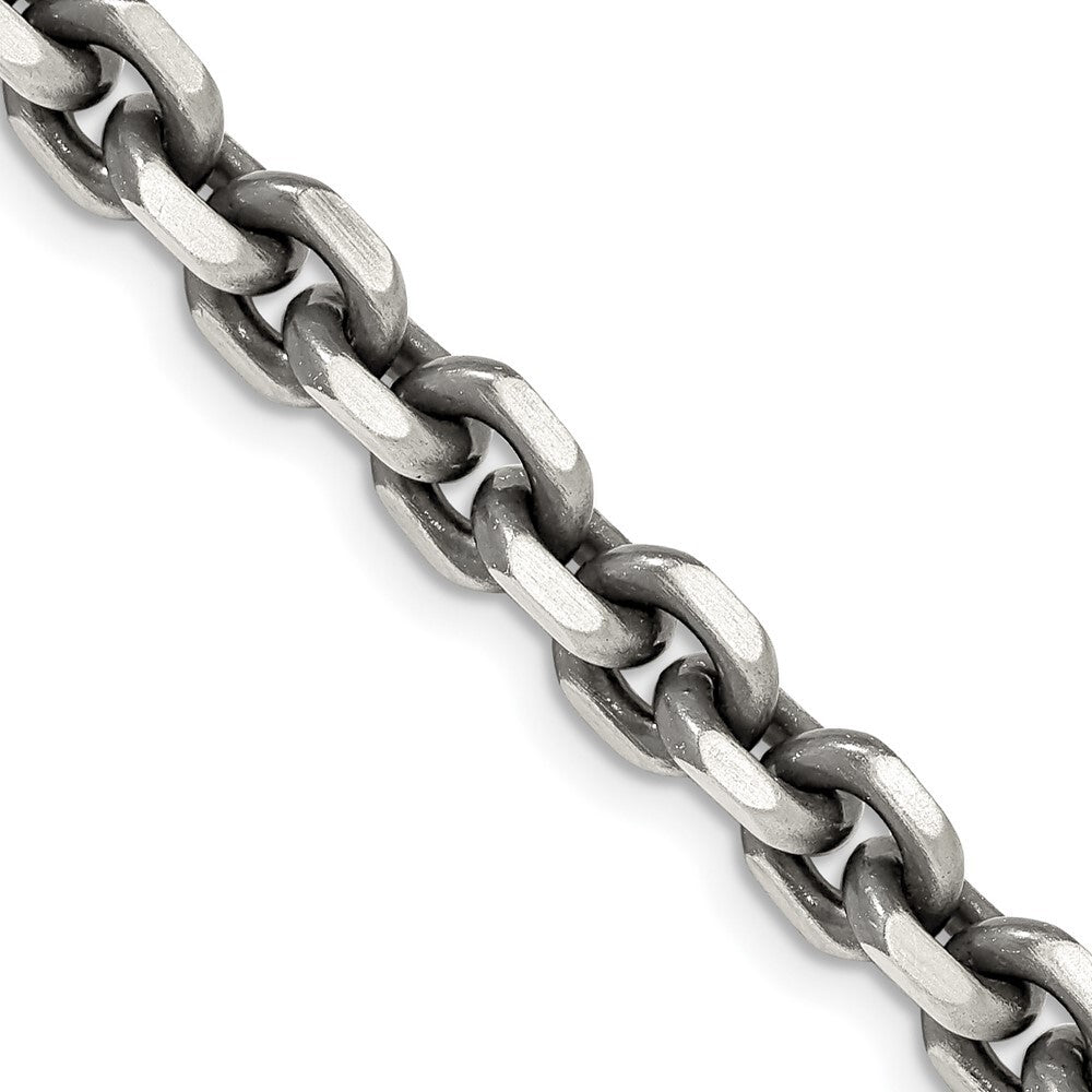 Sterling Silver Antiqued 7.0mm Diamond-cut Elongated Open Link Chain