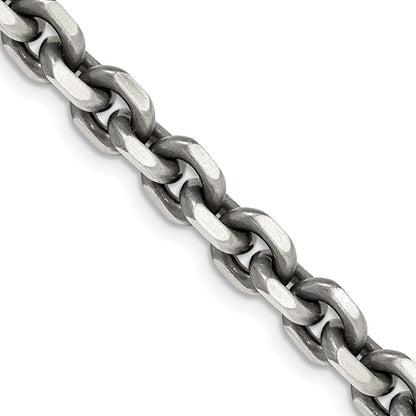 Sterling Silver Antiqued 7.0mm Diamond-cut Elongated Open Link Chain