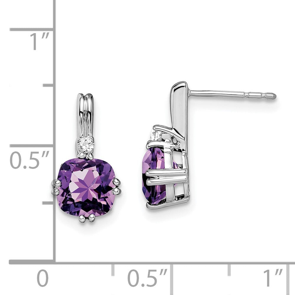 14k White Gold Cushion Amethyst and Diamond Drop & Dangle Earrings