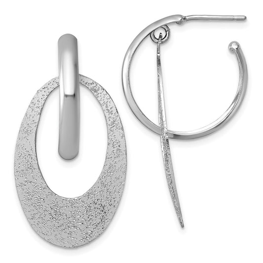 Sterling Silver Polished and Brushed Oval Dangle C-Hoop Earrings