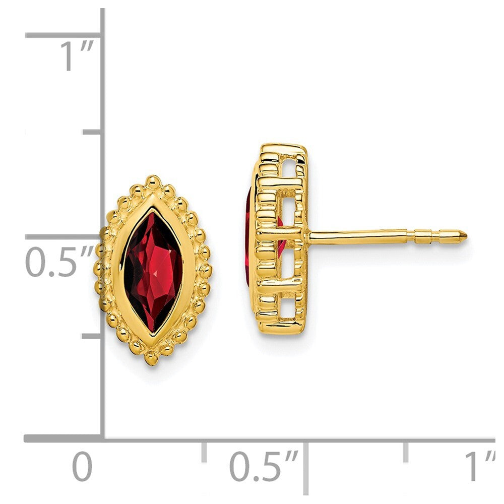 14k Yellow Gold Marquise Garnet Stud Earrings