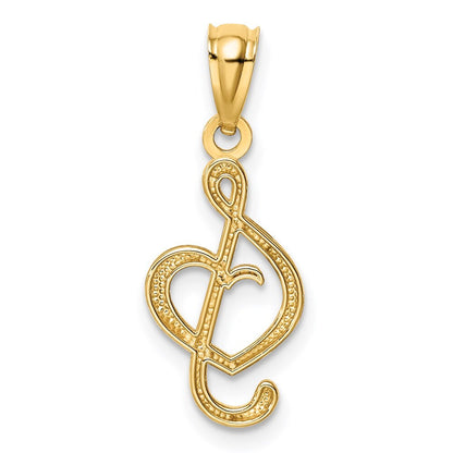 14k Yellow Gold Treble Clef With Heart Pendant for Women