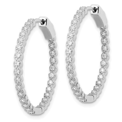 Sterling Silver Polished In & Out Cubic Zirconia Hinged Hoop Earrings