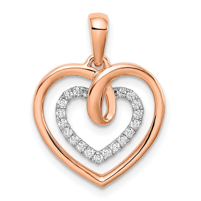 14k Two-Tone Gold White and Rose Heart Diamond Pendant