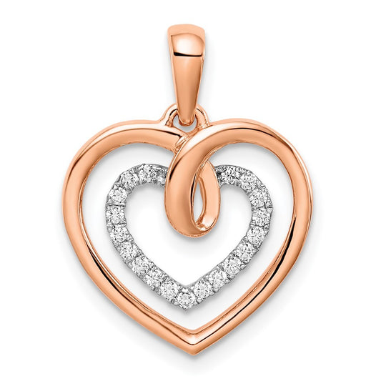 14k Two-Tone Gold White and Rose Heart Diamond Pendant