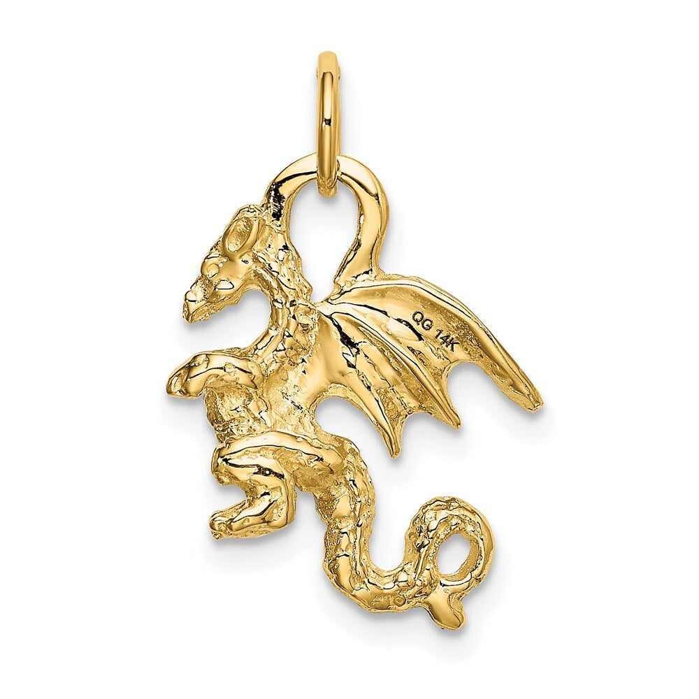 14k Yellow Gold Solid Polished 3-D Dragon Charm Pendant for Women