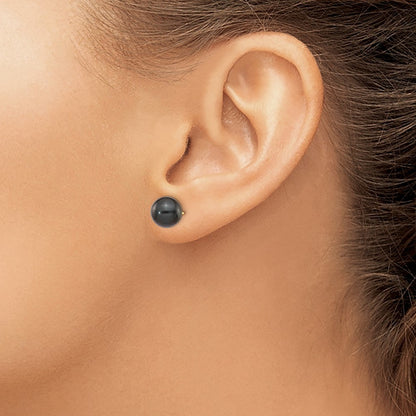 14k Yellow Gold 8-9mm Black Round Akoya Saltwater Cultured Pearl Earrings