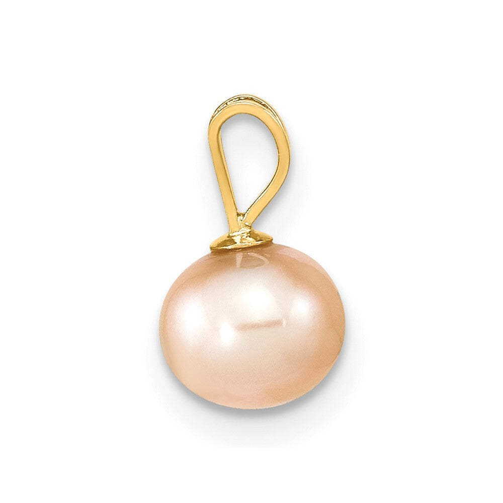 14k Yellow Gold Gold 6-7mm Pink Round Freshwater Cultured Pearl Pendant