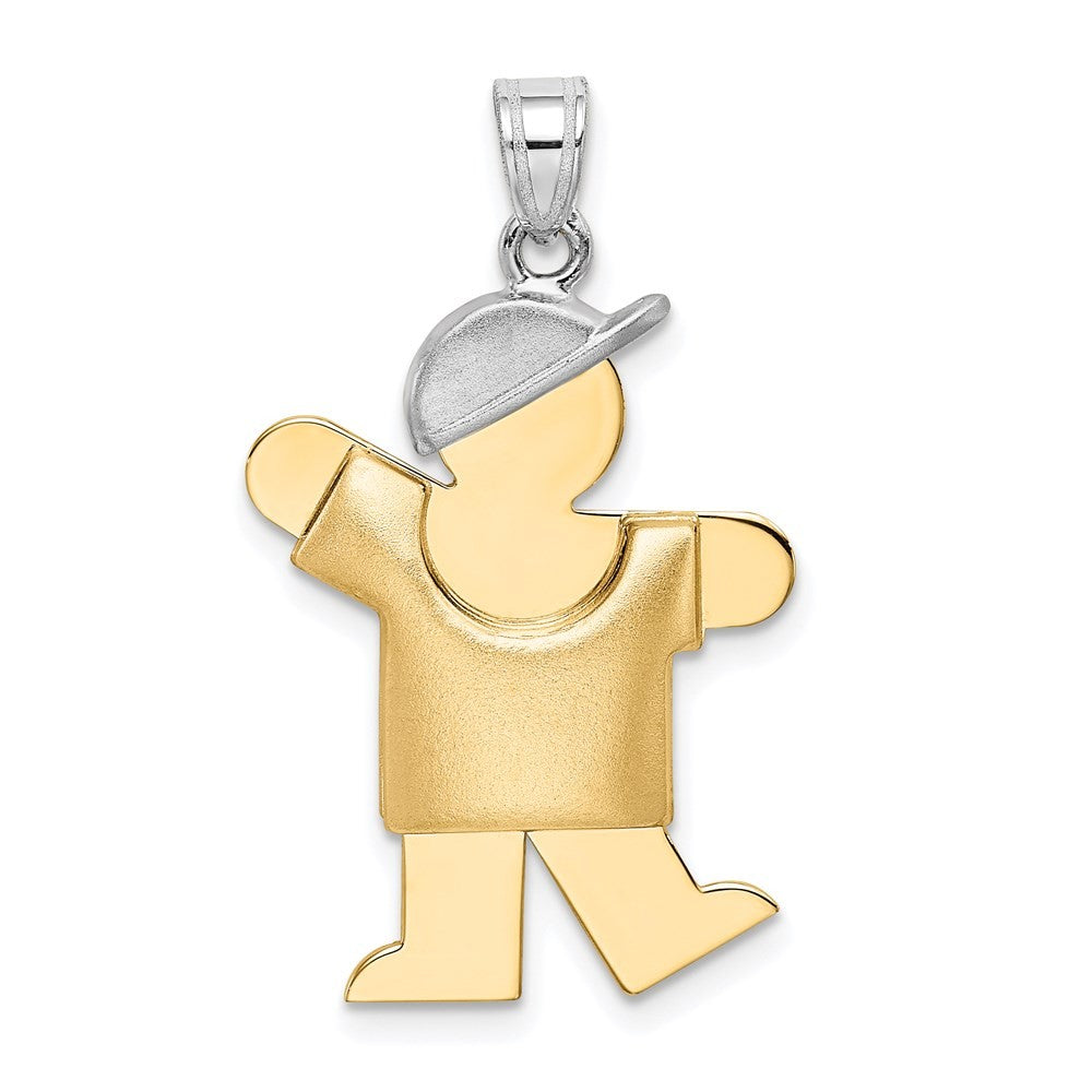 14k Two-Tone Gold Puffed Boy with Hat on Left Engravable Charm