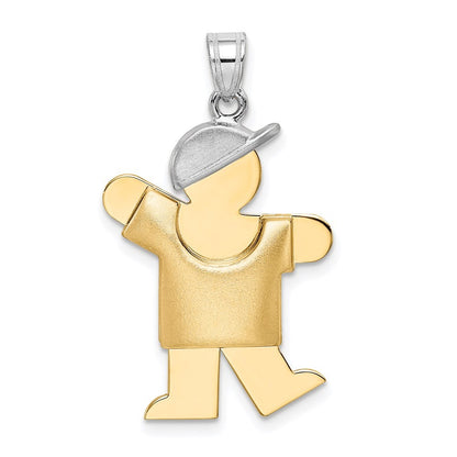 14k Two-Tone Gold Puffed Boy with Hat on Left Engravable Charm