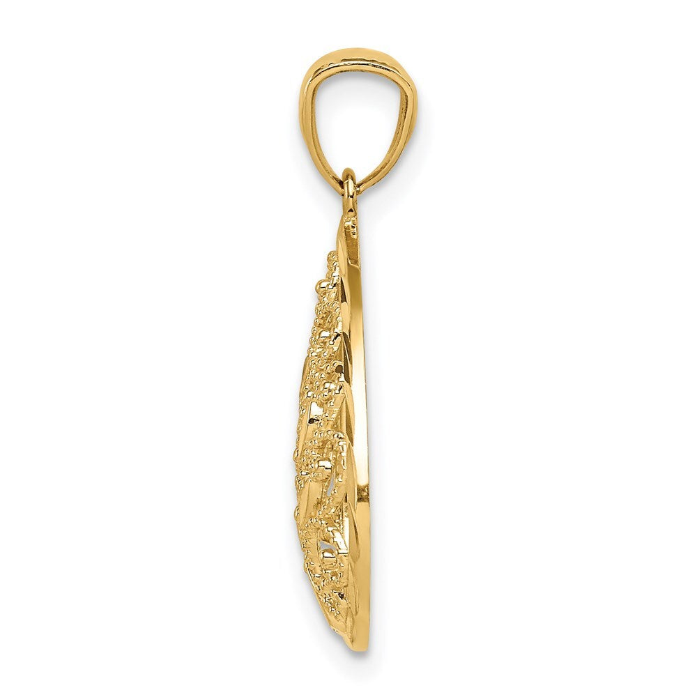 14k Yellow Gold Gold Polished and Textured Small Filigree Teardrop Pendant