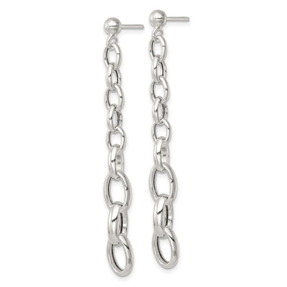 Sterling Silver Polished Graduated Link Post Dangle Earrings