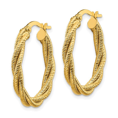 14k Yellow Gold Polished Textured Twisted Oval Hoop Earrings