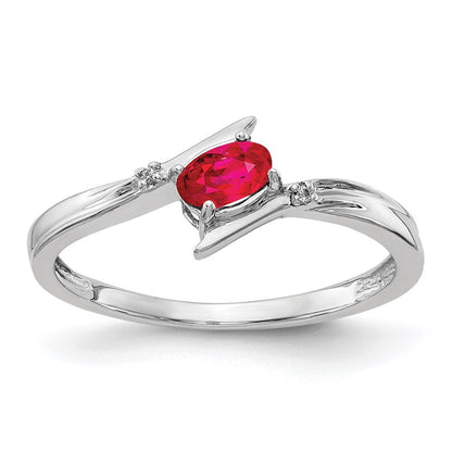 14k White Gold Polished Oval Diamond Ruby Bypass Ring Size 7