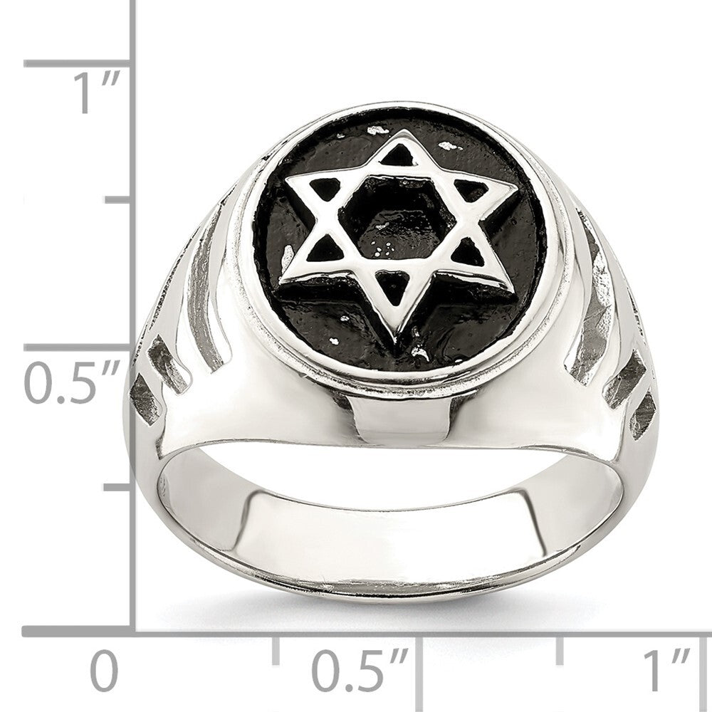 Sterling Silver Antiqued Star of David Ring Size 11
