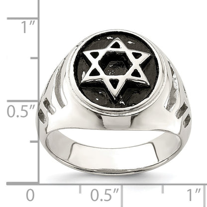 Sterling Silver Antiqued Star of David Ring Size 11