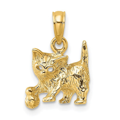 14k Yellow Gold Cat with Ball Charm