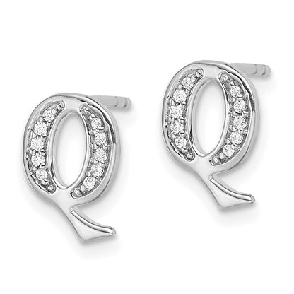 14k White Gold Diamond Initial Q Stud Earrings Gift for Women