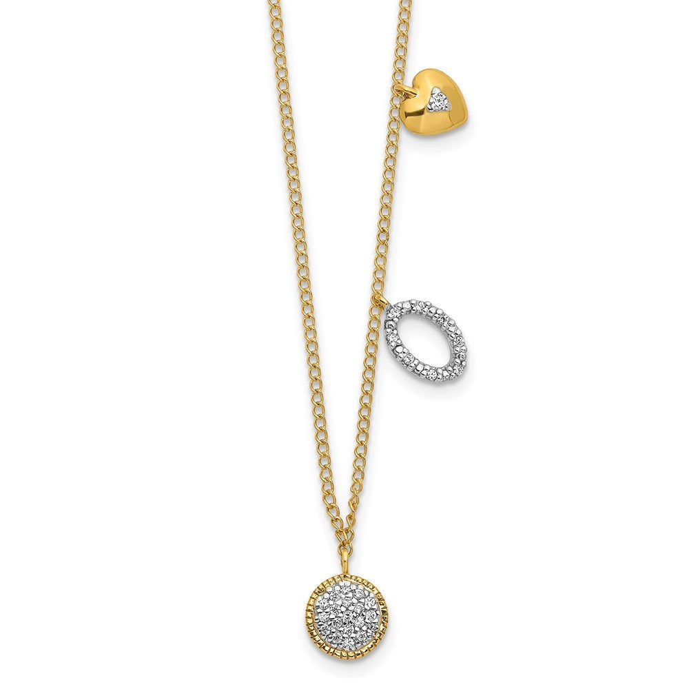 14k Yellow Gold Diamond Two Circle and Heart 18 inch Necklace