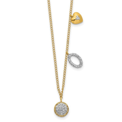 14k Yellow Gold Diamond Two Circle and Heart 18 inch Necklace