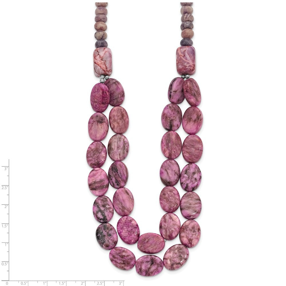 Sterling Silver Charoite, Jade, Pink and Purple Jasper w/2in ext Necklace