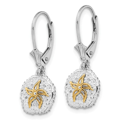 Sterling Silver Rhodium-Plated Sand Dollar with 14k Starfish Drop Earrings