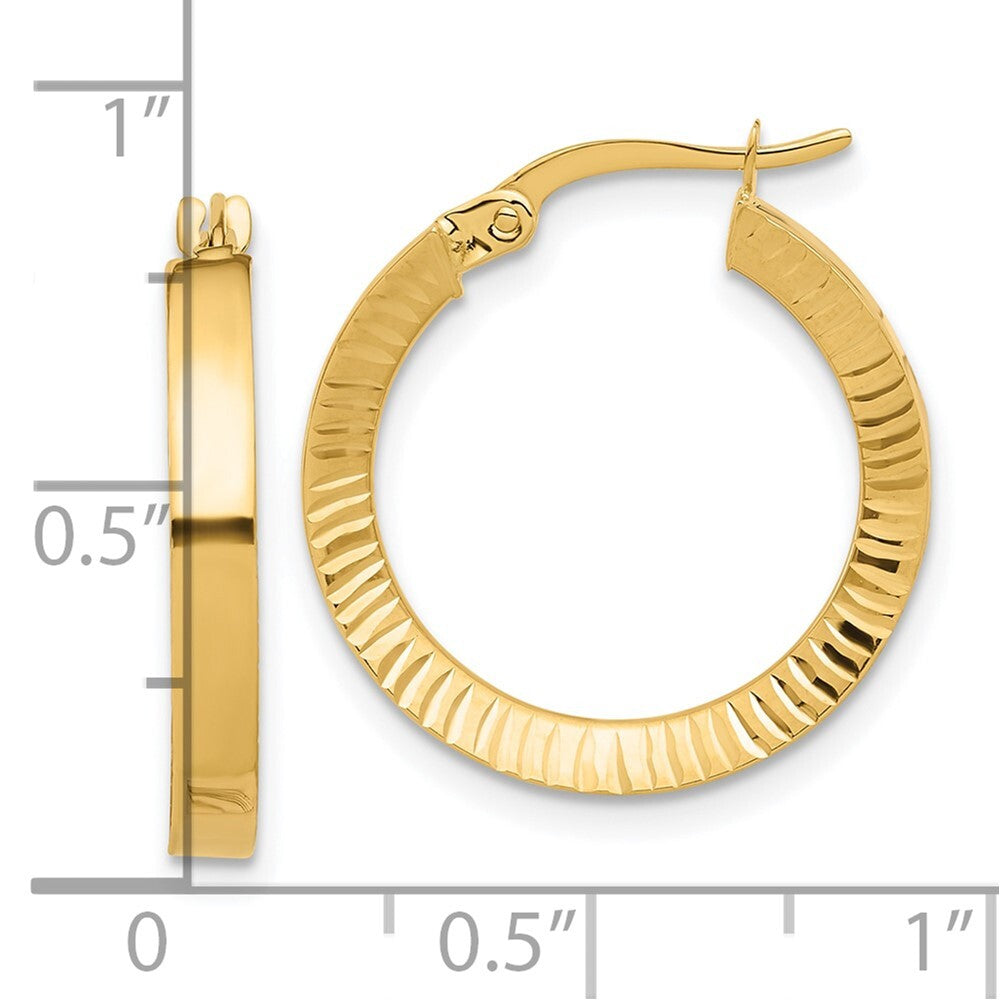 14k Yellow Gold Polished and Diamond-cut Hoop Earrings Gift for Women