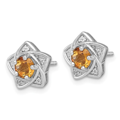 Sterling Silver Rhodium-plated Polished Citrine and White Topaz Star Earrings