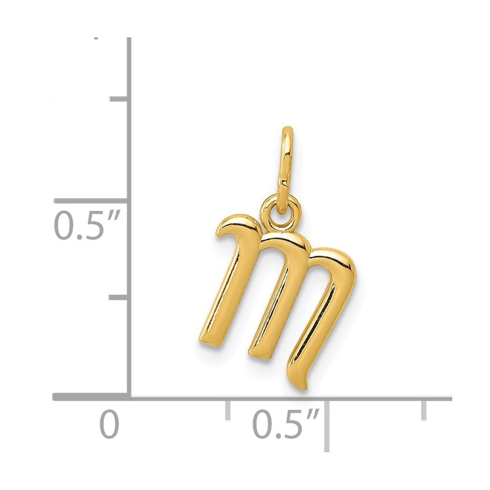 14k Yellow Gold Letter M Initial Charm Pendant for Women