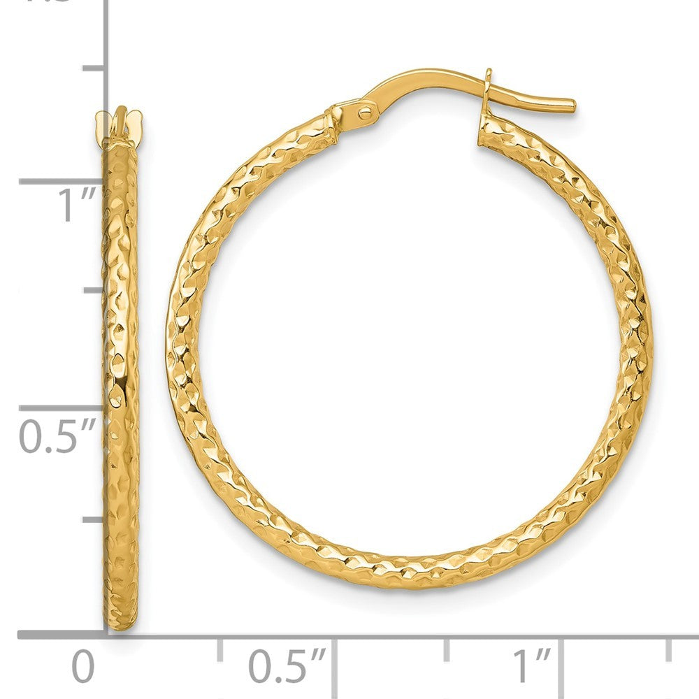 14k Yellow Gold Polished Diamond-cut Textured 2 x 28mm Tube Hoop Earrings
