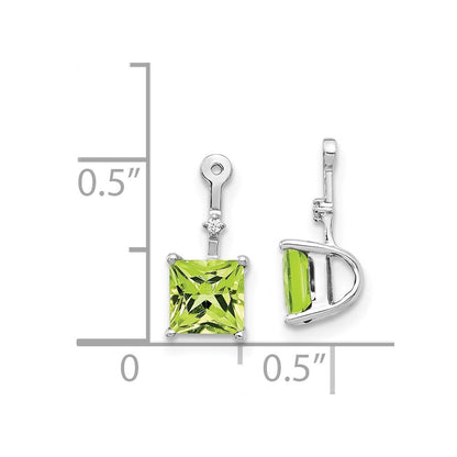 14k White Gold Diamond and Square Peridot Earring Jackets Gift for Women