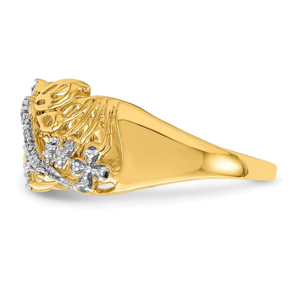 14K Yellow Gold Rhodium Diamond Dragonfly Ring Size 7