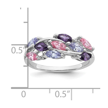 Sterling Silver Polished Fancy Pink and Purple Cubic Zirconia Ring Size 7