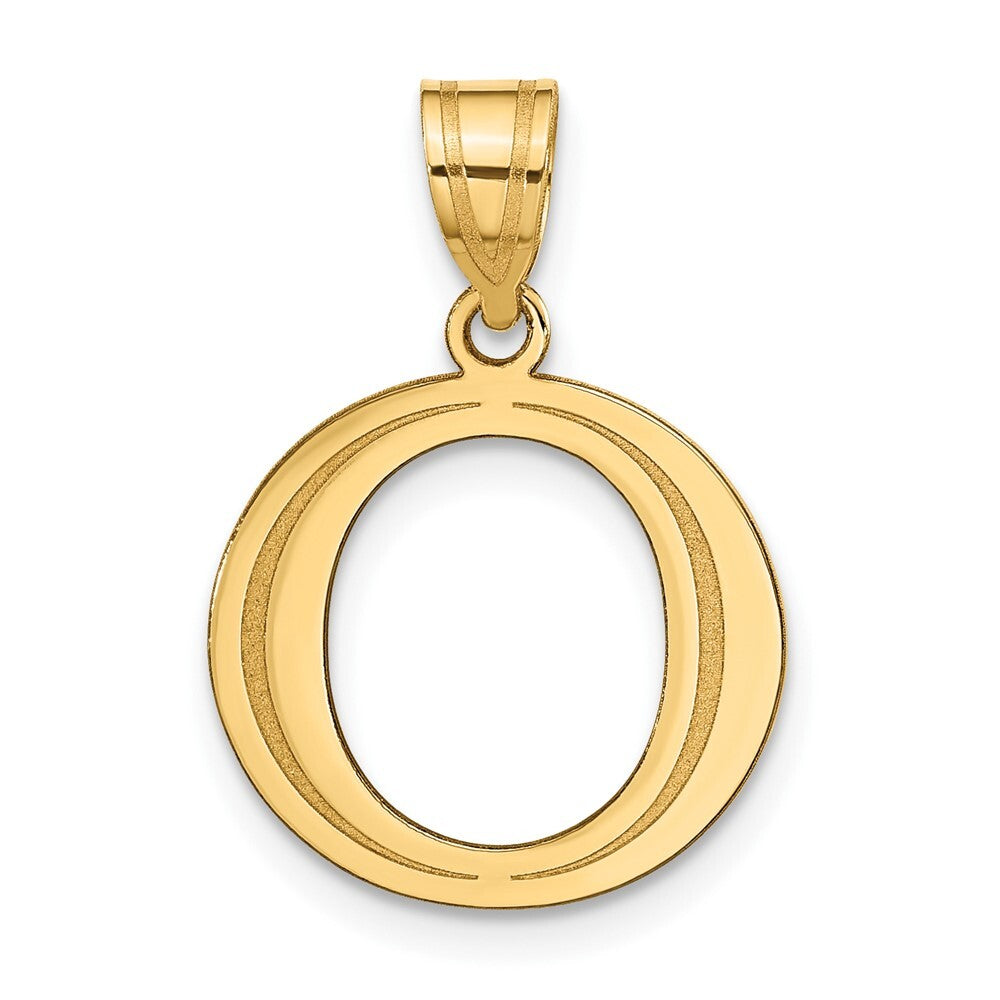 14k Yellow Gold Polished Etched Letter O Initial Pendant for Women