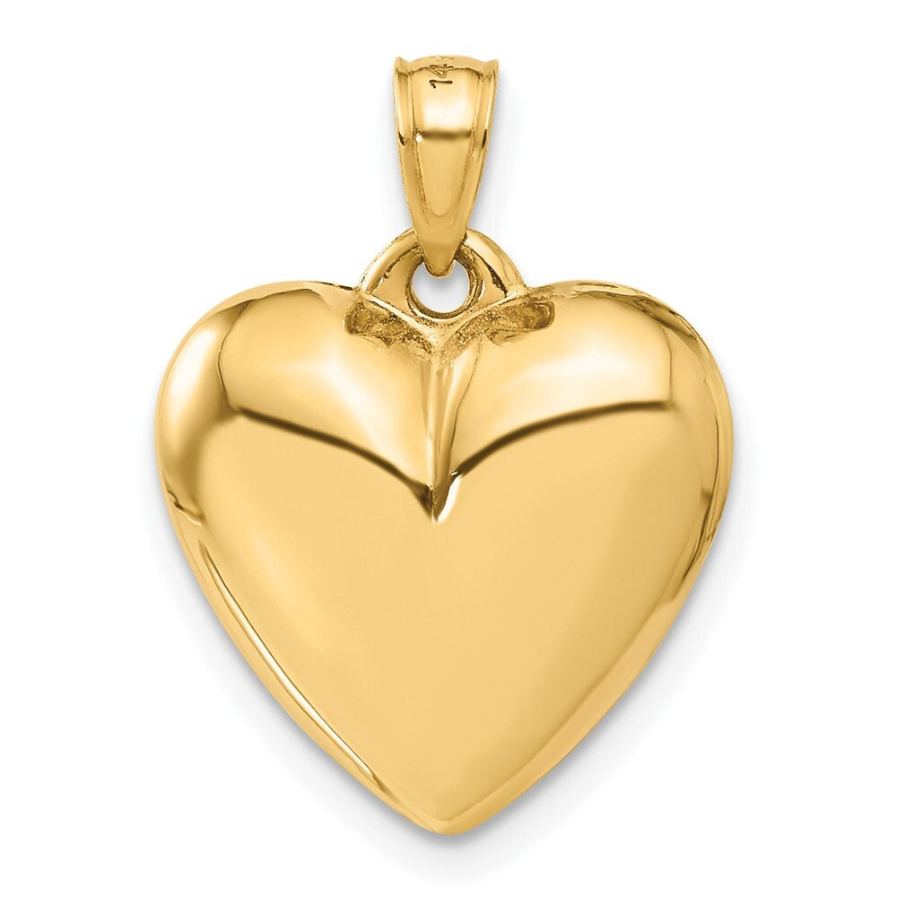 14k Yellow Gold Polished 3-D Puffed Heart Pendant for Women