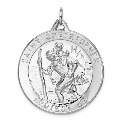 Sterling Silver Rhodium-plated Saint Christopher Medal Pendant