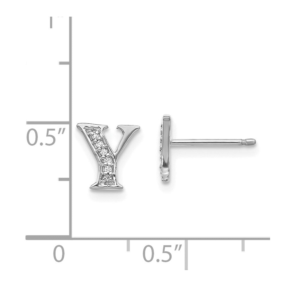 14k White Gold Diamond Initial Y Stud Earrings Gift for Women