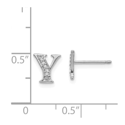 14k White Gold Diamond Initial Y Stud Earrings Gift for Women