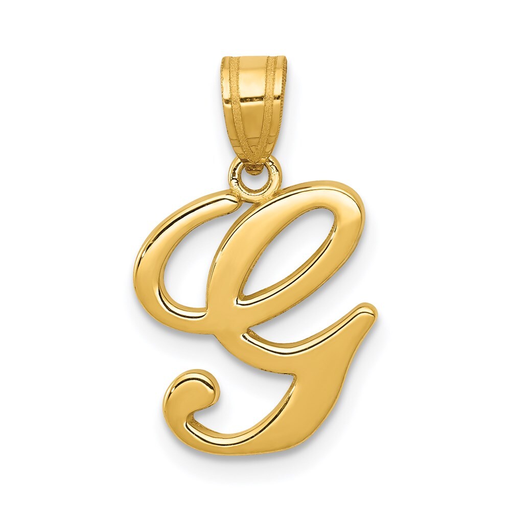 14k Yellow Gold Script Letter G Initial Pendant for Women